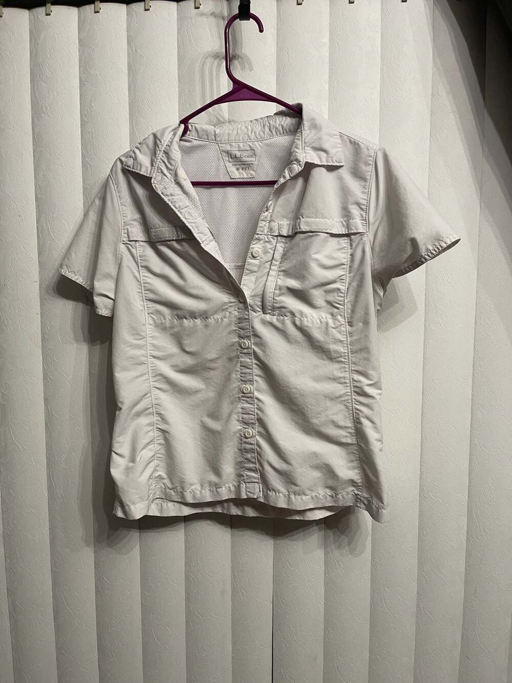 LL Bean Button Down Shirt Size M PET White Short Sleeve Hiking